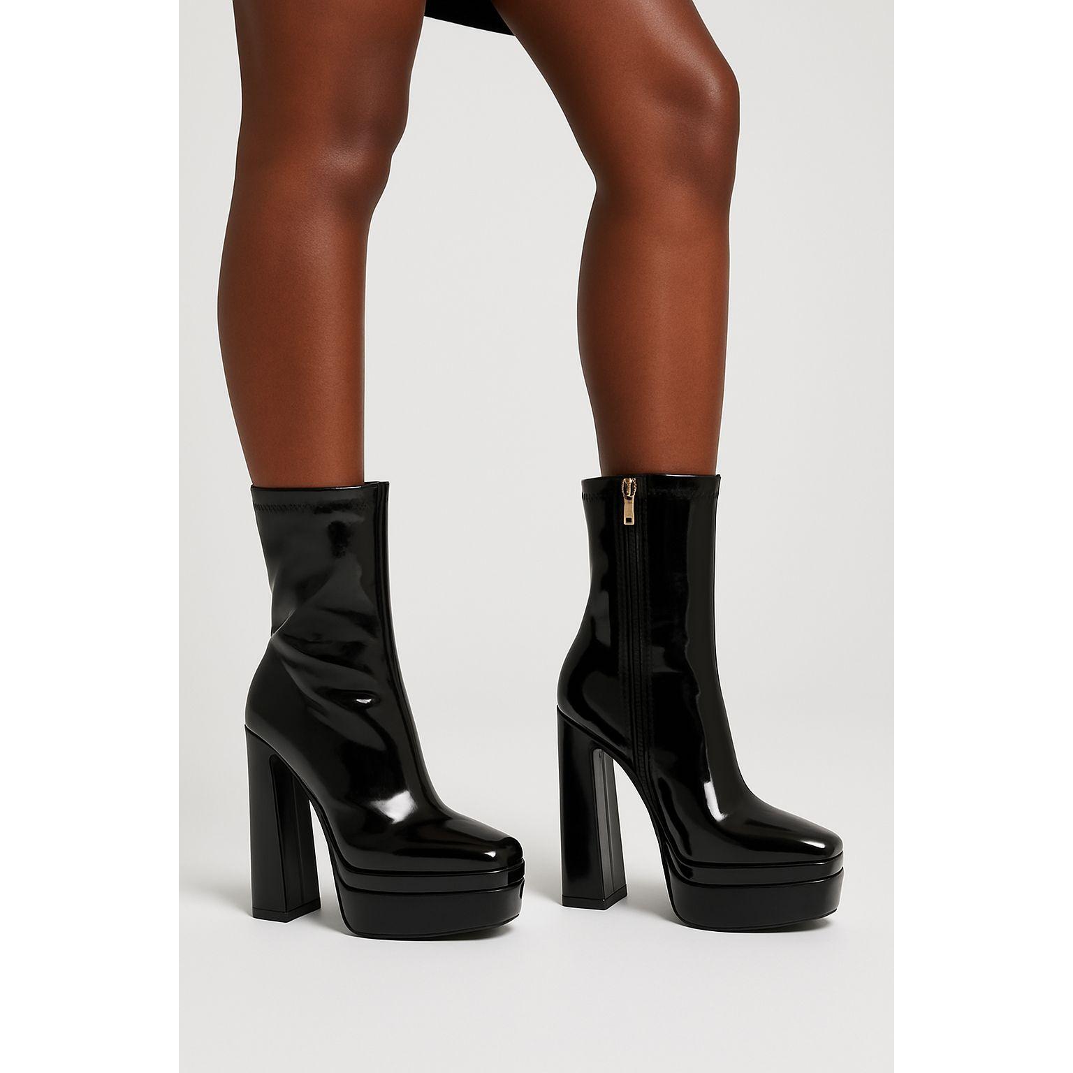 Chunky Platform Thick Leather Heel Boots