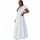 V-Neck Detailed Puffer Sleeve Maxi Dress