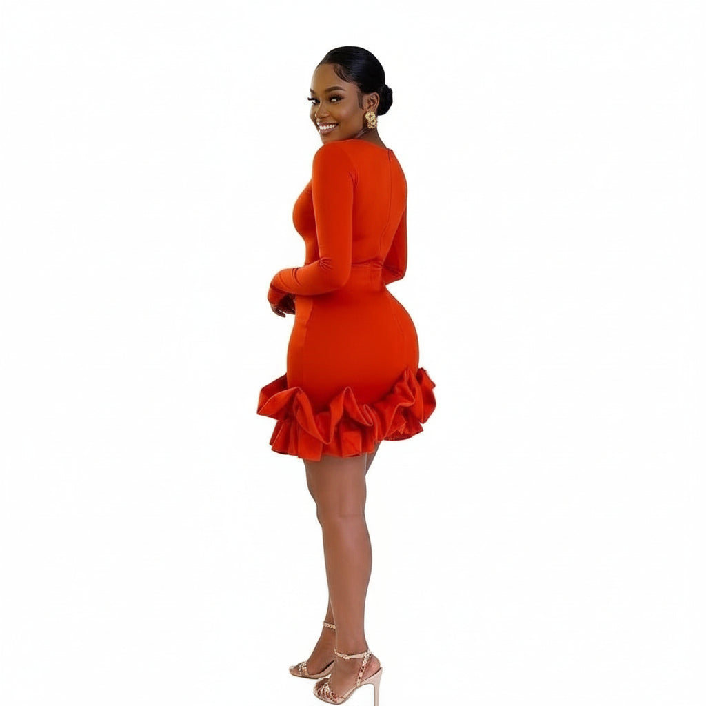 Long Sleeve Bottom Flared Prom Sexy Dress