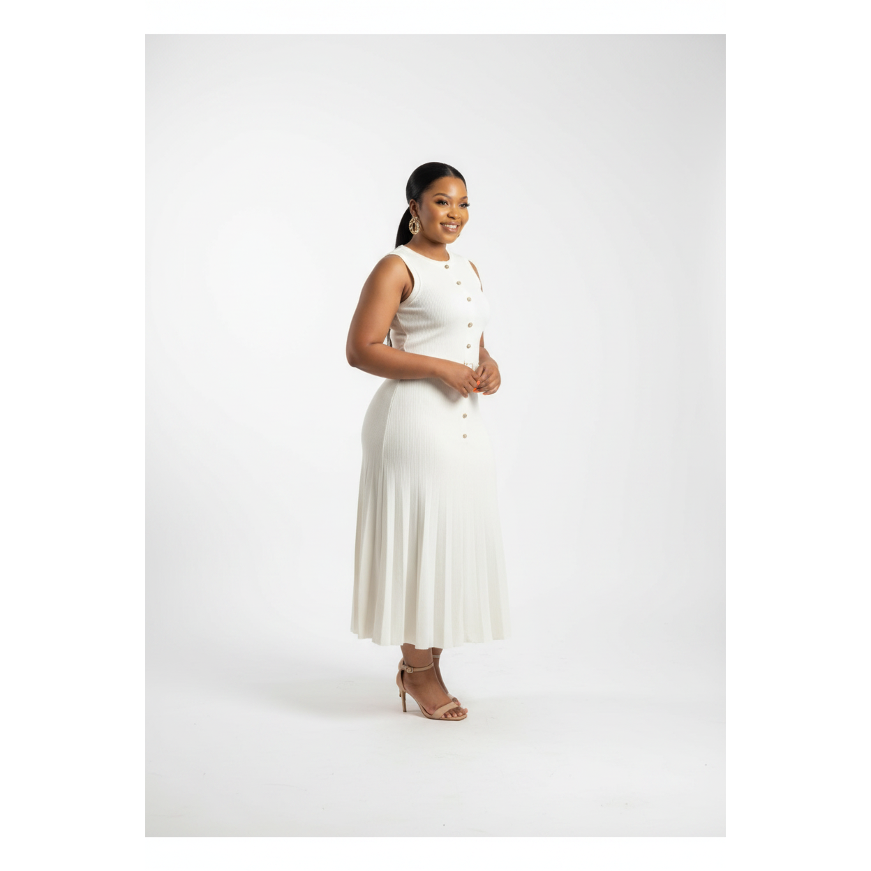 Pearl Decor Elegant Sleeveless Corset Midi Dress.