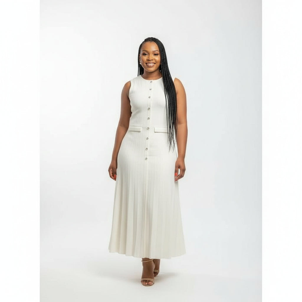 Pearl Decor Sleeveless Corset Midi Dress.