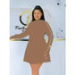 Long Sleeve Plain Color Knee Dress.