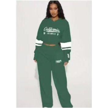 California Athletic Wide Leg Pant & Crop Top Set