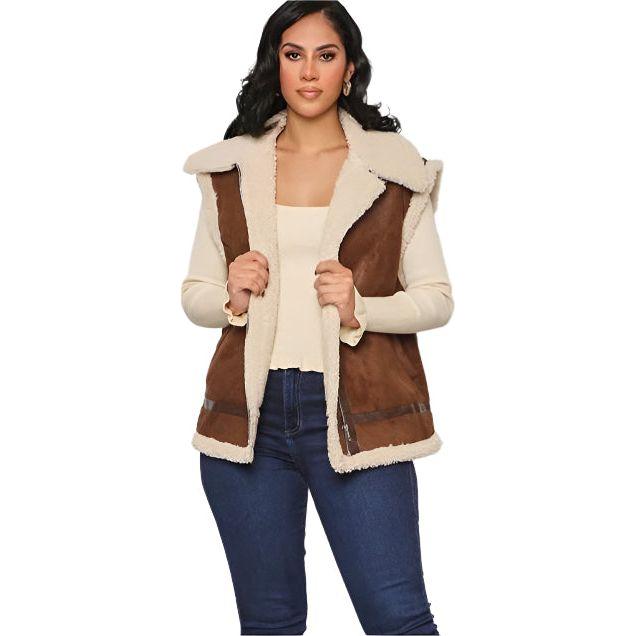 Solid Color Teddy Lined Zip Up Vest Jacket