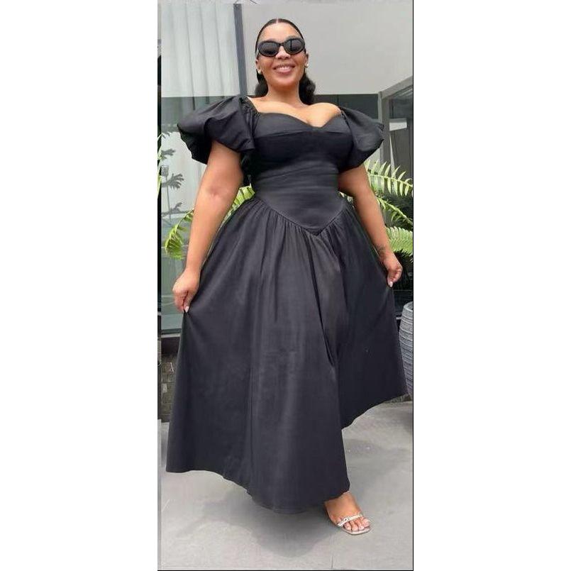 Sweetheart Collar Cap Sleeve Ruched Swing Maxi Dress