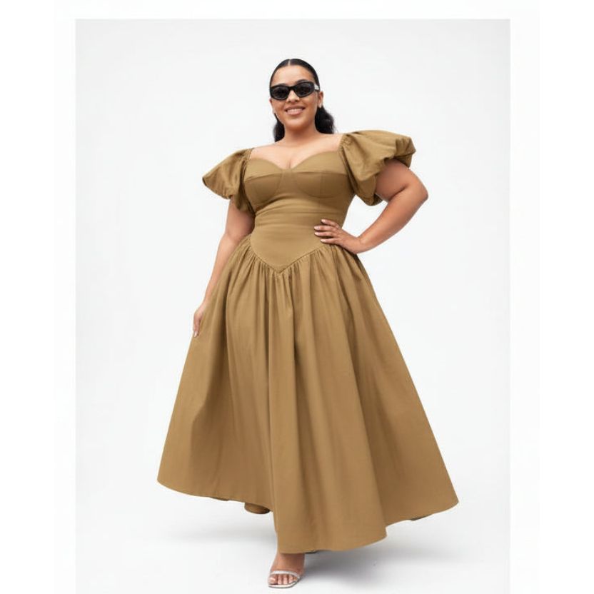 Sweetheart Collar Sleeve Ruched Swing Dress