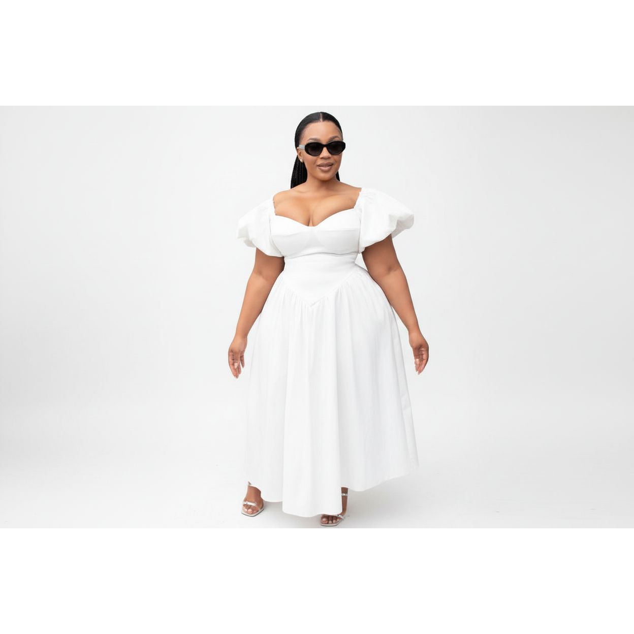 Sweetheart Collar Sleeve Ruched Swing Dress