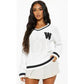 Letter Pattern Cable Knit Drop Shoulder Cricket Sweater
