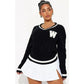 Letter Pattern Cable Knit Drop Shoulder Cricket Sweater
