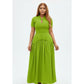 Draped Short Sleeve Pleated Maxi Dress