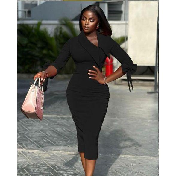 Elegant Contrast Lace Slit Hem Bodycon Dress