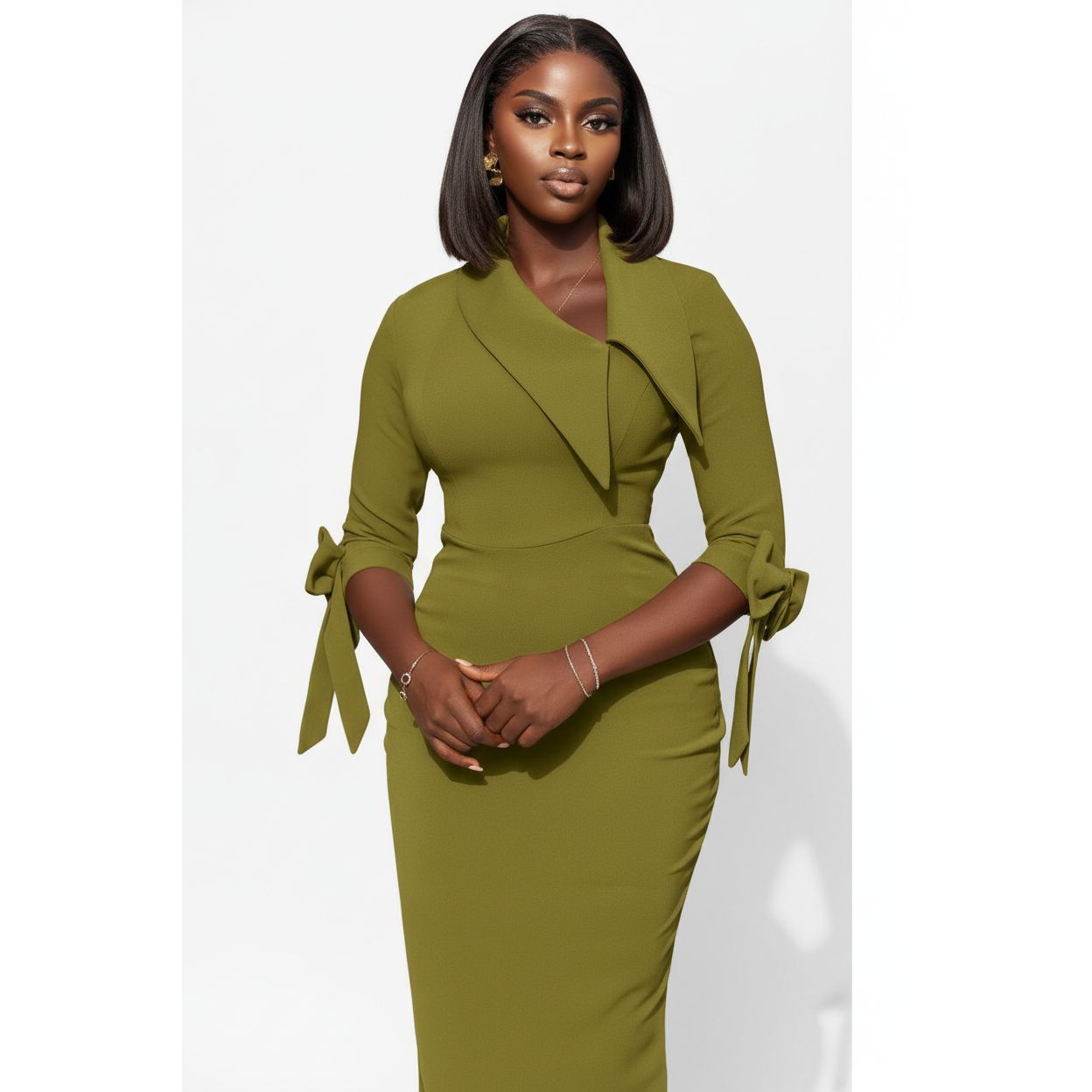 Elegant Contrast Lace Slit Bodycon Dress