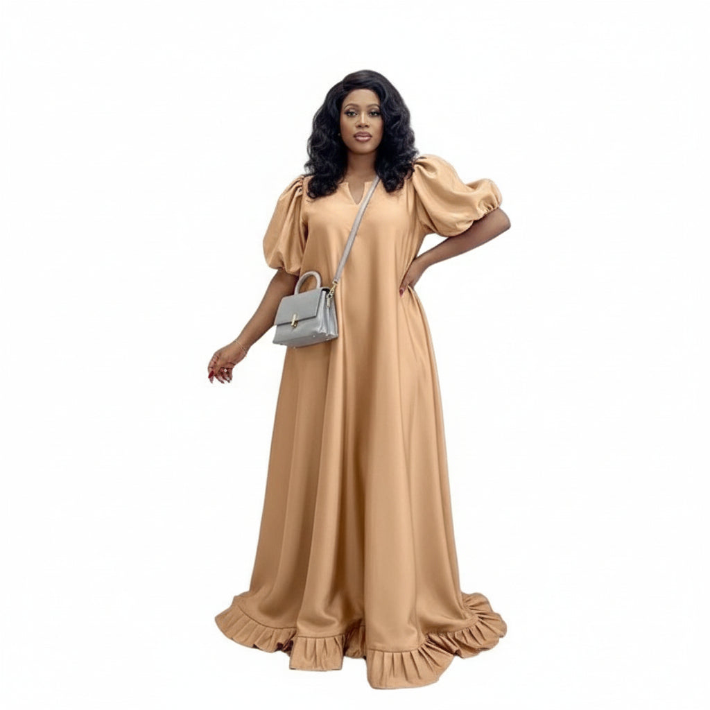 Short Puffy Sleeve Floral Maxi Dress