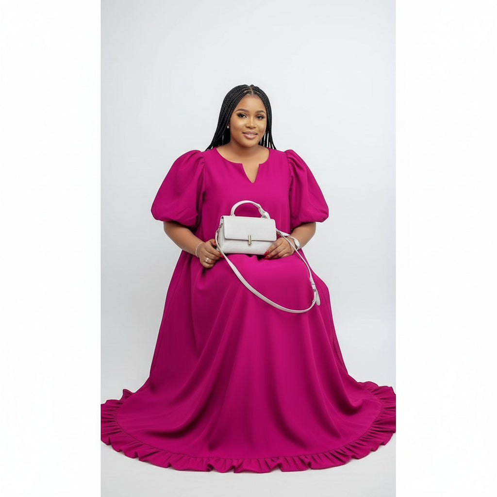 Short Puffy Sleeve Floral Maxi Dress