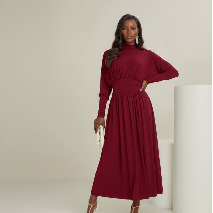 Lantern Sleeve Ruffle Hem Dress