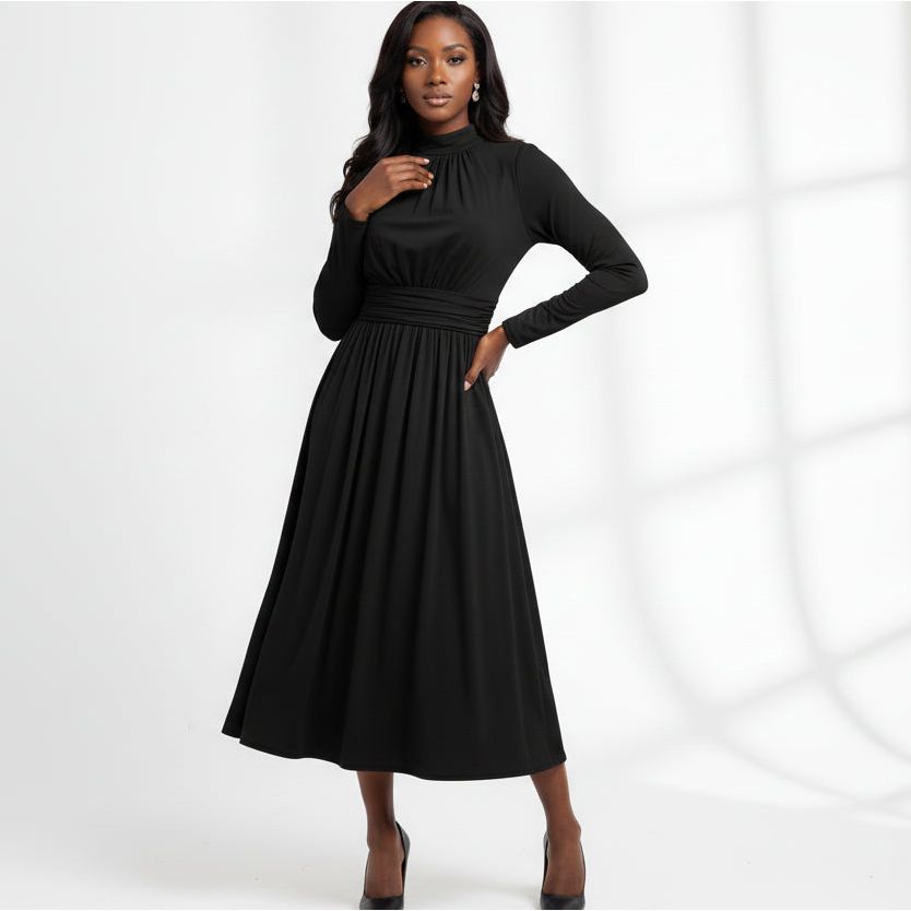 Lantern Sleeve Ruffle Hem Dress