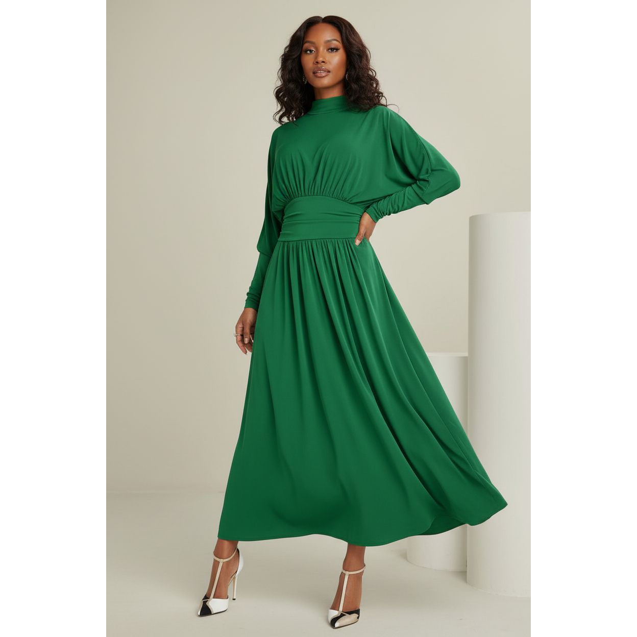 Lantern Sleeve Ruffle Hem Dress