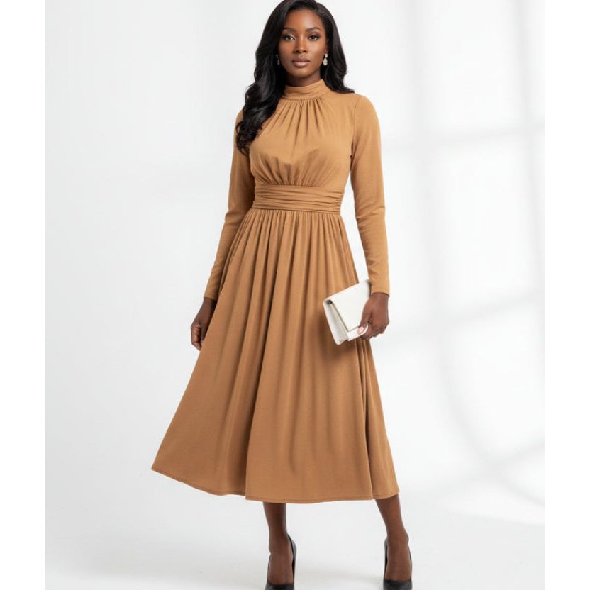 Lantern Sleeve Ruffle Hem Dress