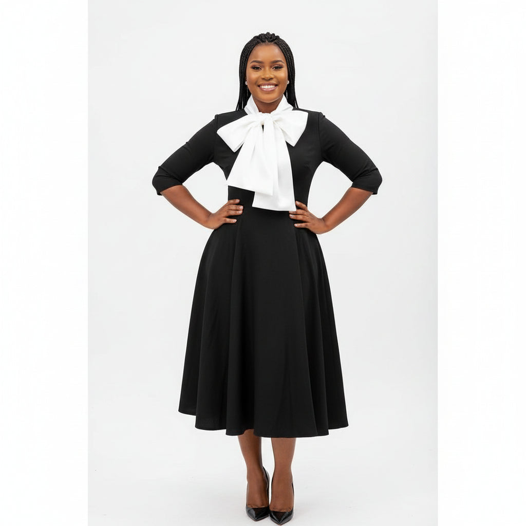 Formal Contrast Decor Collar A-line Dress