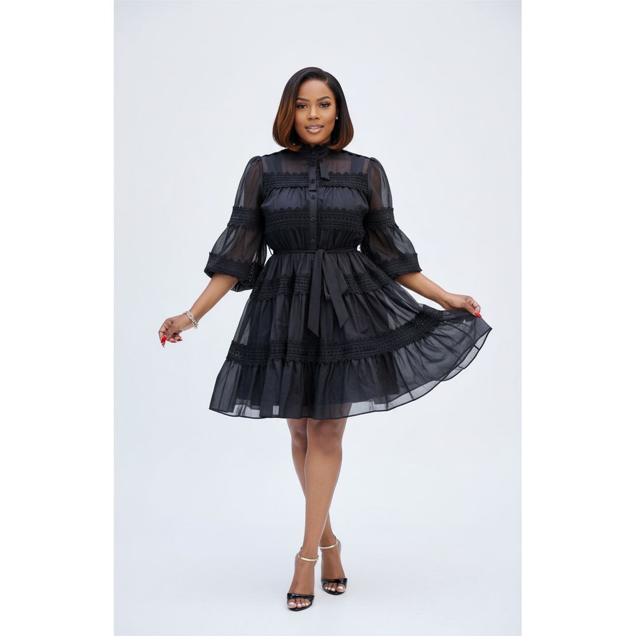 Flare Lace-Up Stretch Rib A-Hem Dress