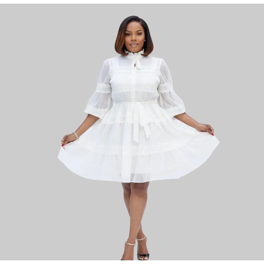 Flare Lace-Up Stretch Rib A-Hem Dress