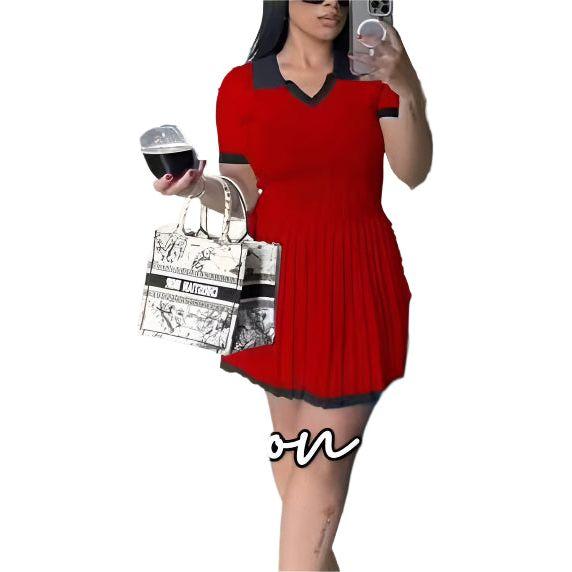 Drop V-Neck Casual Pleated Sweater Mini Dress