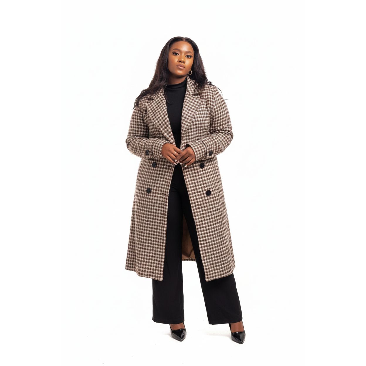 Street Plaid Patchwork Buckle Turndown Collar Coat | Yellow Sub