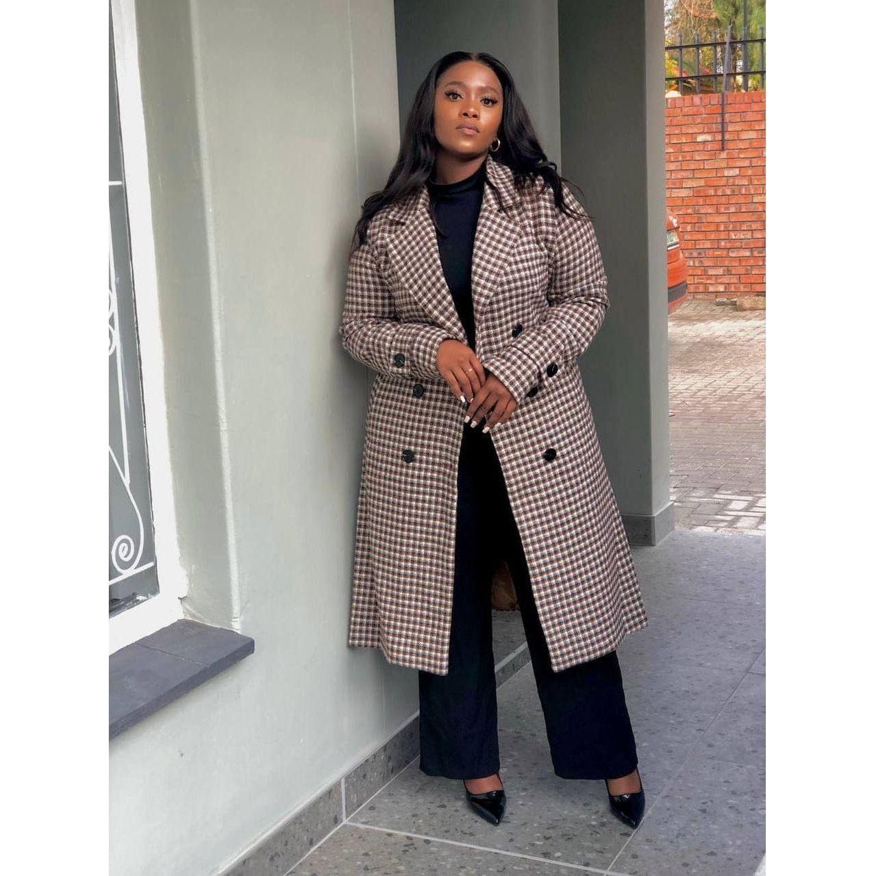 Street Plaid Solid Patchwork Buckle Turndown Collar Outerwear