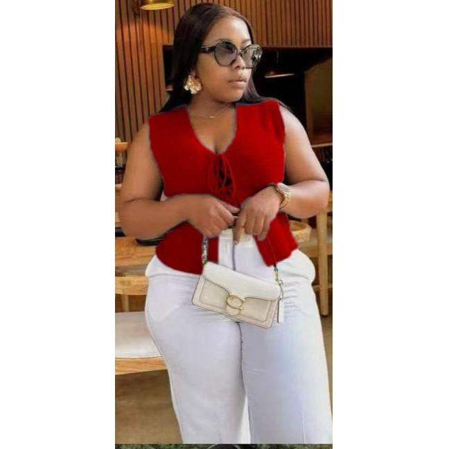 Tie Front String Panel Short Sleeve Waistcoat