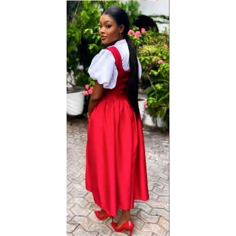Elegant Pleated Strap Puffy Maxi Dress