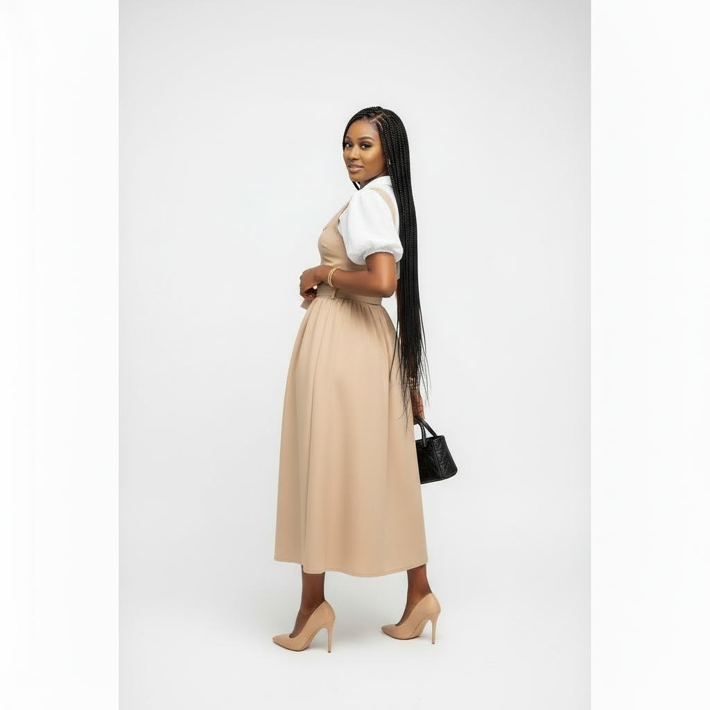 Elegant Puff Sleeve High Waist Maxi Dress