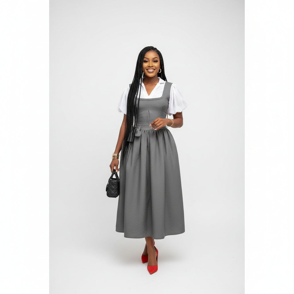 Elegant Puff Sleeve High Waist Maxi Dress