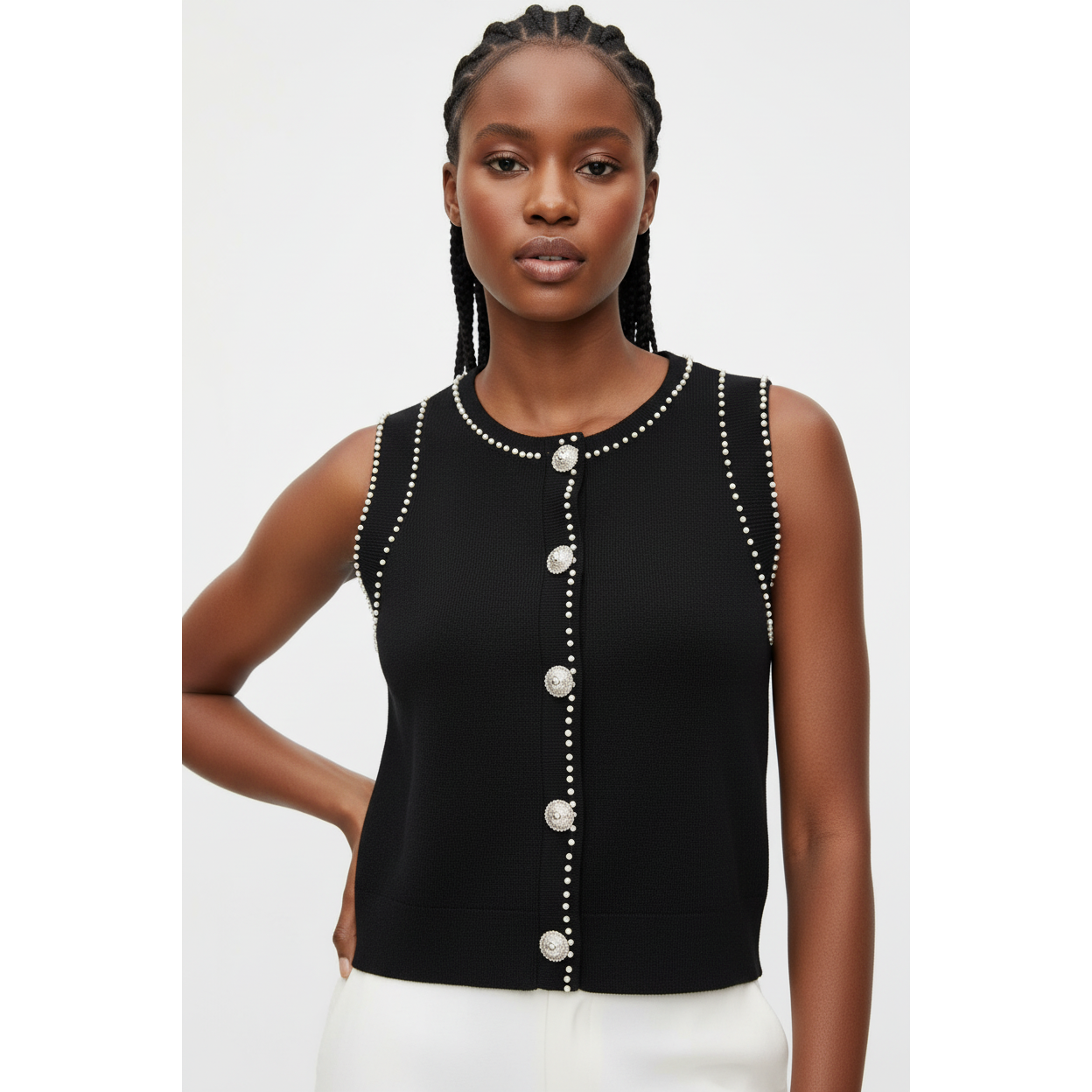 Sleeveless Knitted Cropped Sweater Top