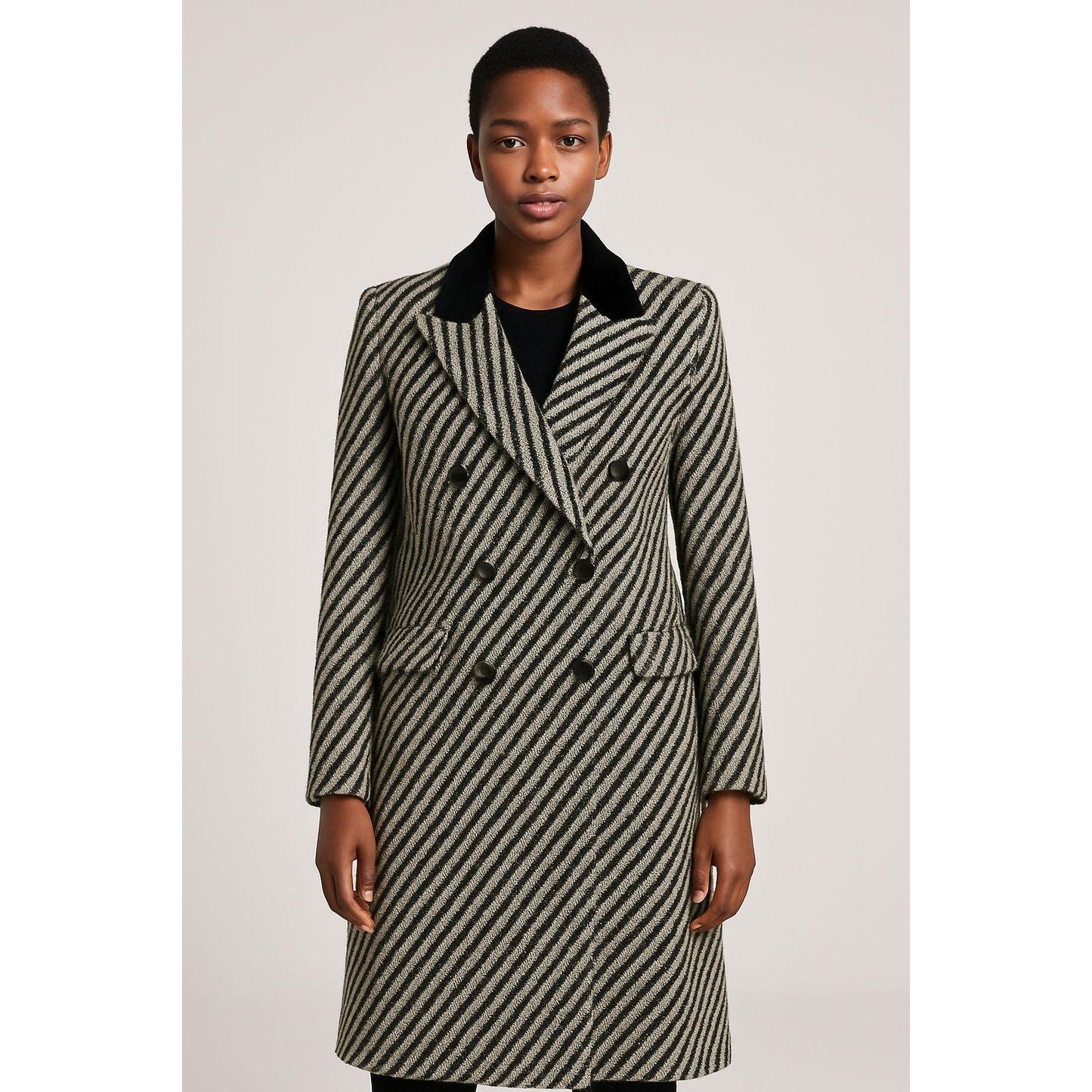 Double Button Parallel Line Coats