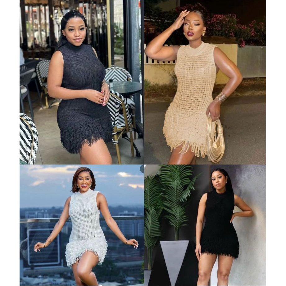 Sleeveless Knitted Solid Color Short Dress.