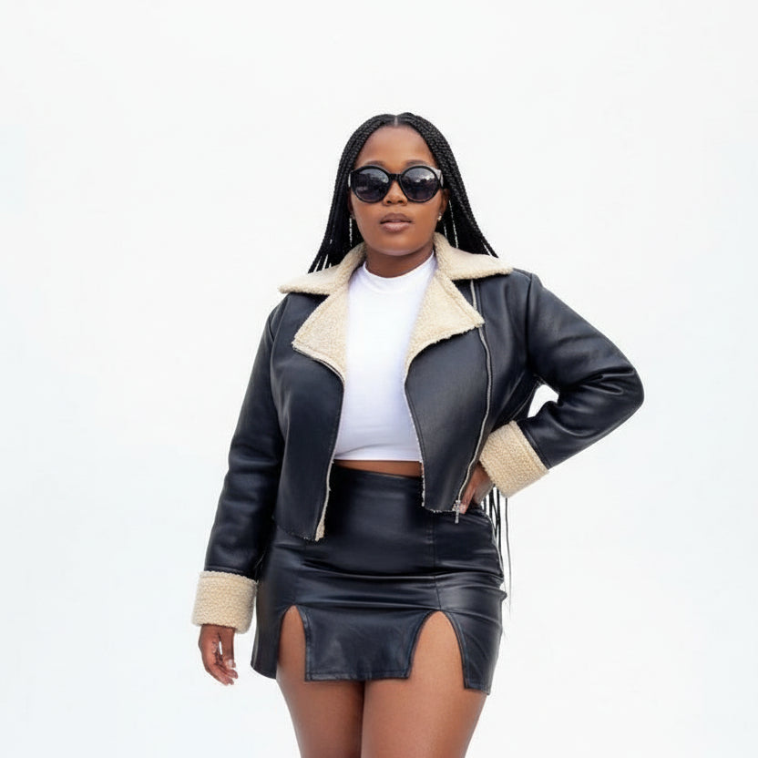 Solid Color Zip Up Faux fur jacket