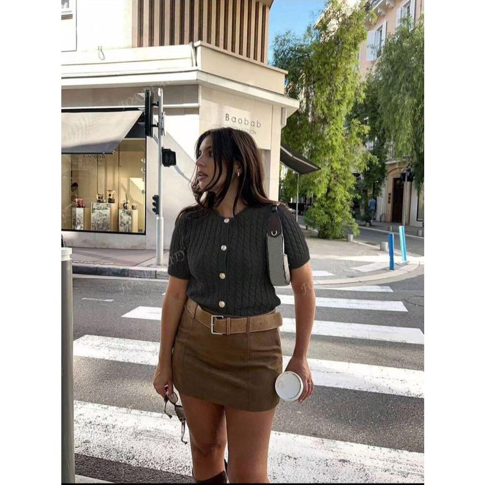 Short Sleeve Knitted bodycon Crop Jersey