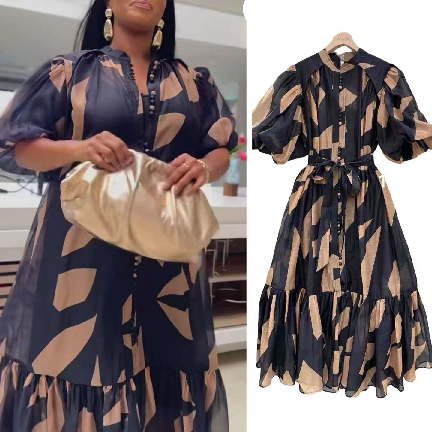 All-Over Print Long Sleeve Long Casual Shirt Dress