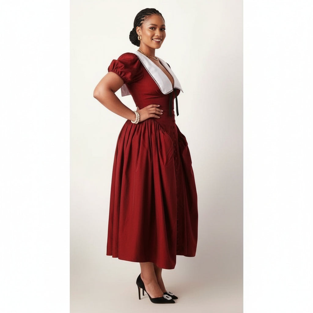 White Collar Puff Sleeve High Waist Maxi Dress – YELLOW SUB TRADING