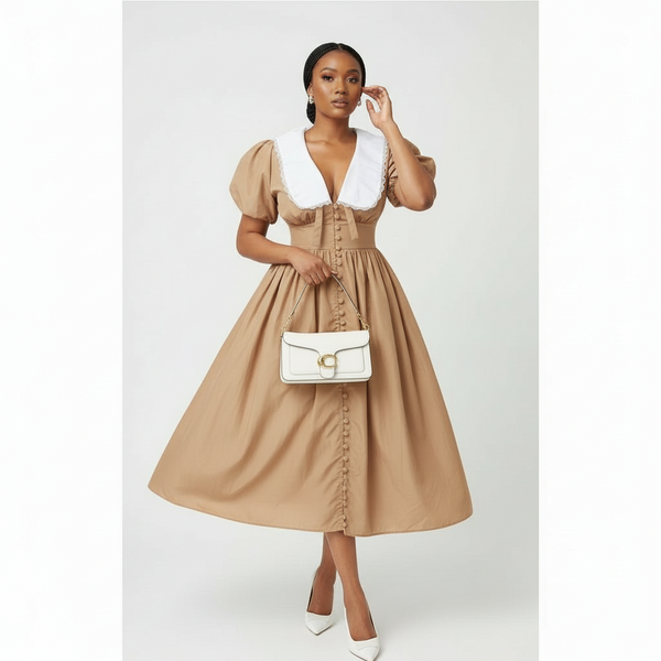 White Collar Puff Sleeve High Waist Maxi Dress – YELLOW SUB TRADING
