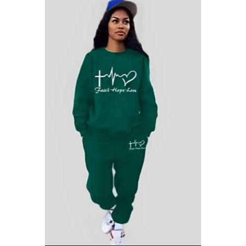 Heart-Shaped Printed Long-Sleeve Drawstring Pants Two-Piece Set