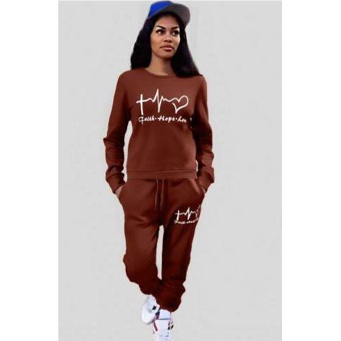 Heart-Shaped Printed Long-Sleeve Drawstring Pants Two-Piece Set