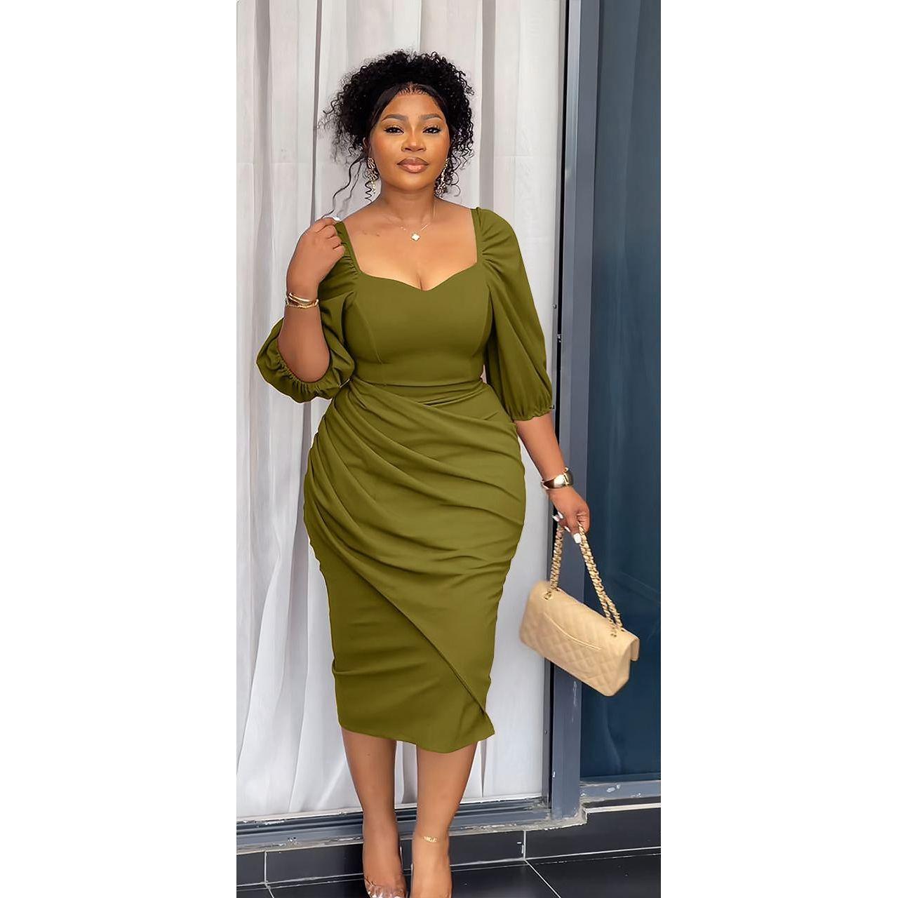 Half Sleeve Sexy Perspective Slim Office Party Midi Dress