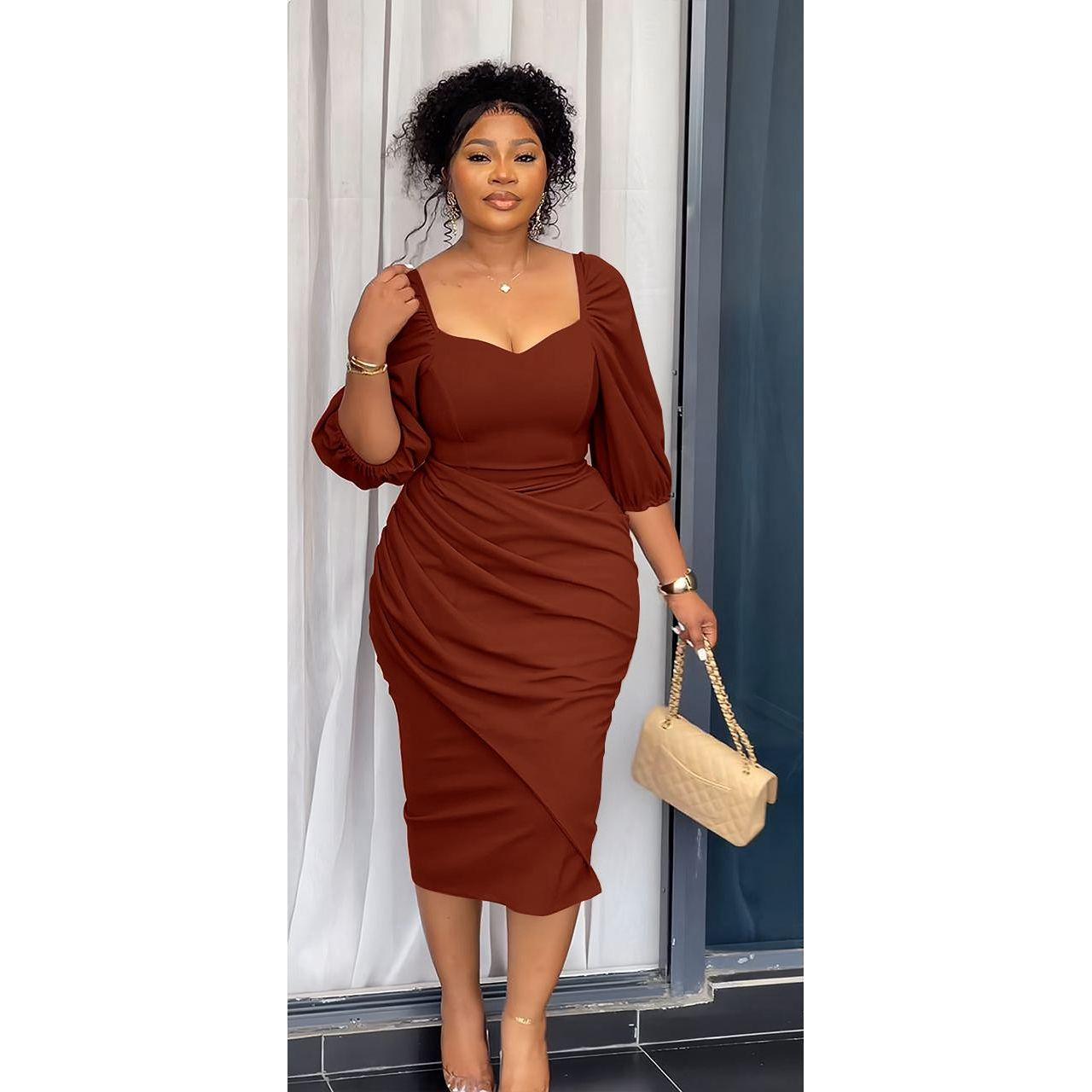 Half Sleeve Sexy Perspective Slim Office Party Midi Dress