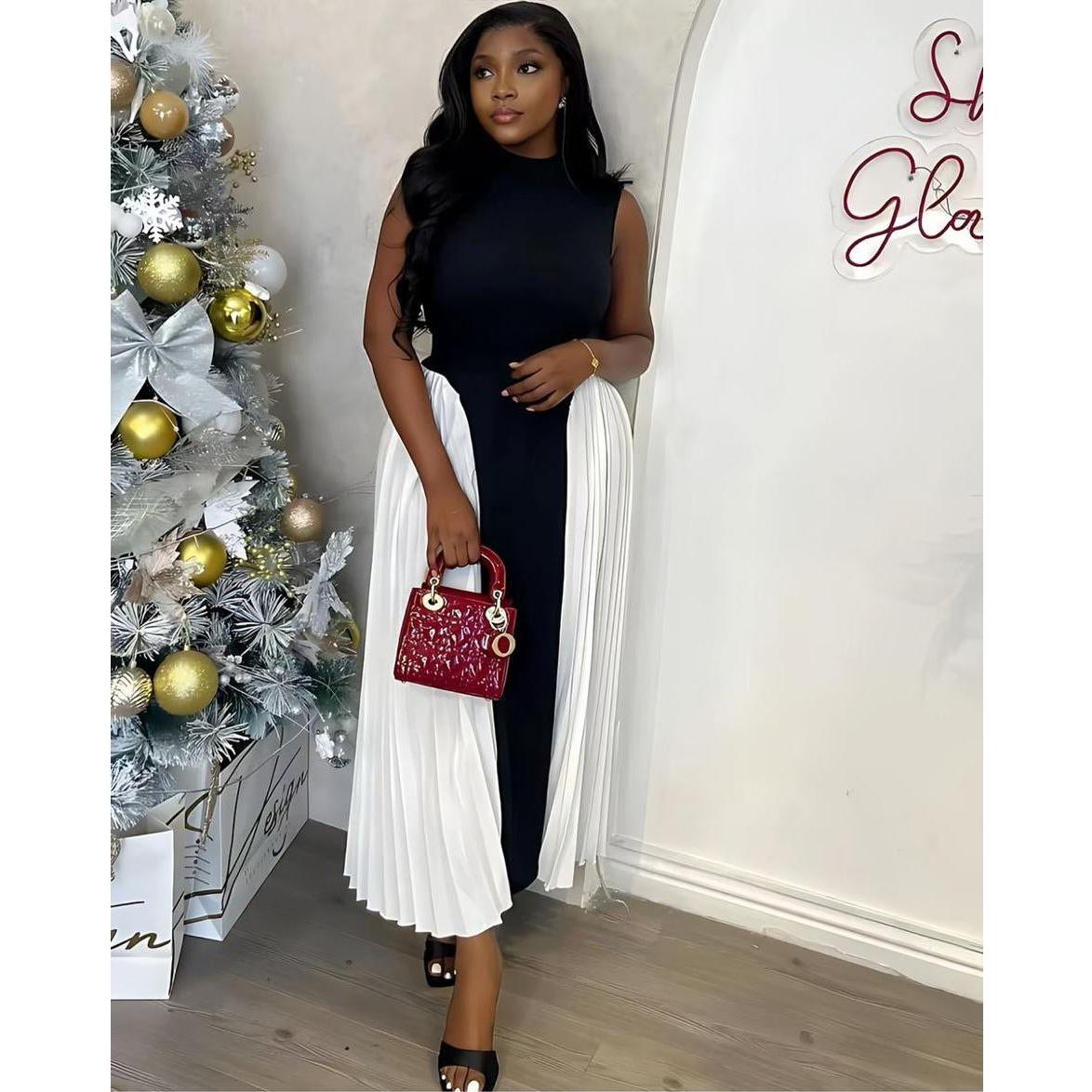 Sleeveless Round Neckline Patchwork Long Dress