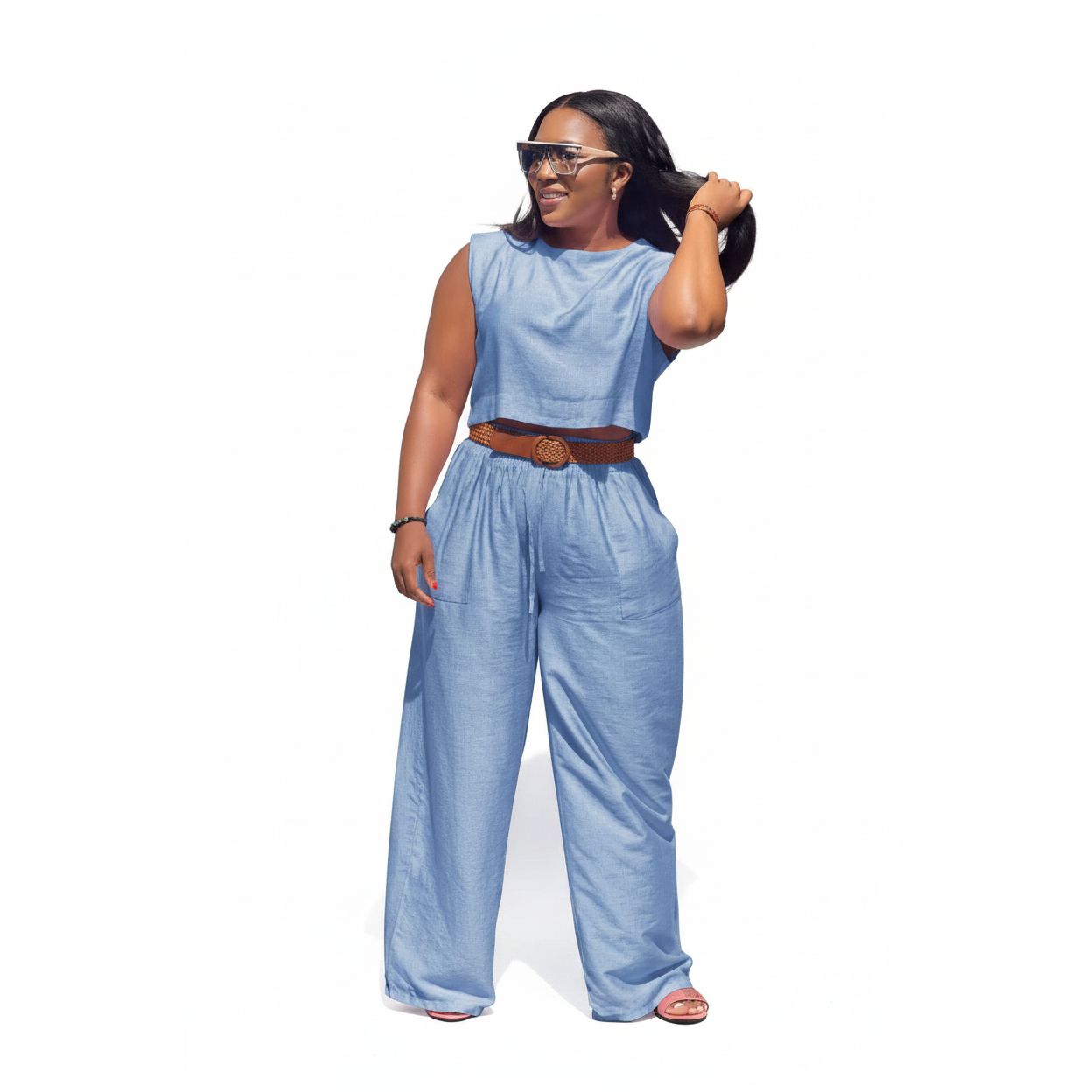 Round Neck Long Sleeve Top and Pants Set