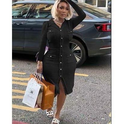 Formal Knitted Long Sleeve Midi Dress