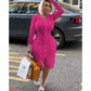 Formal Knitted Long Sleeve Midi Dress