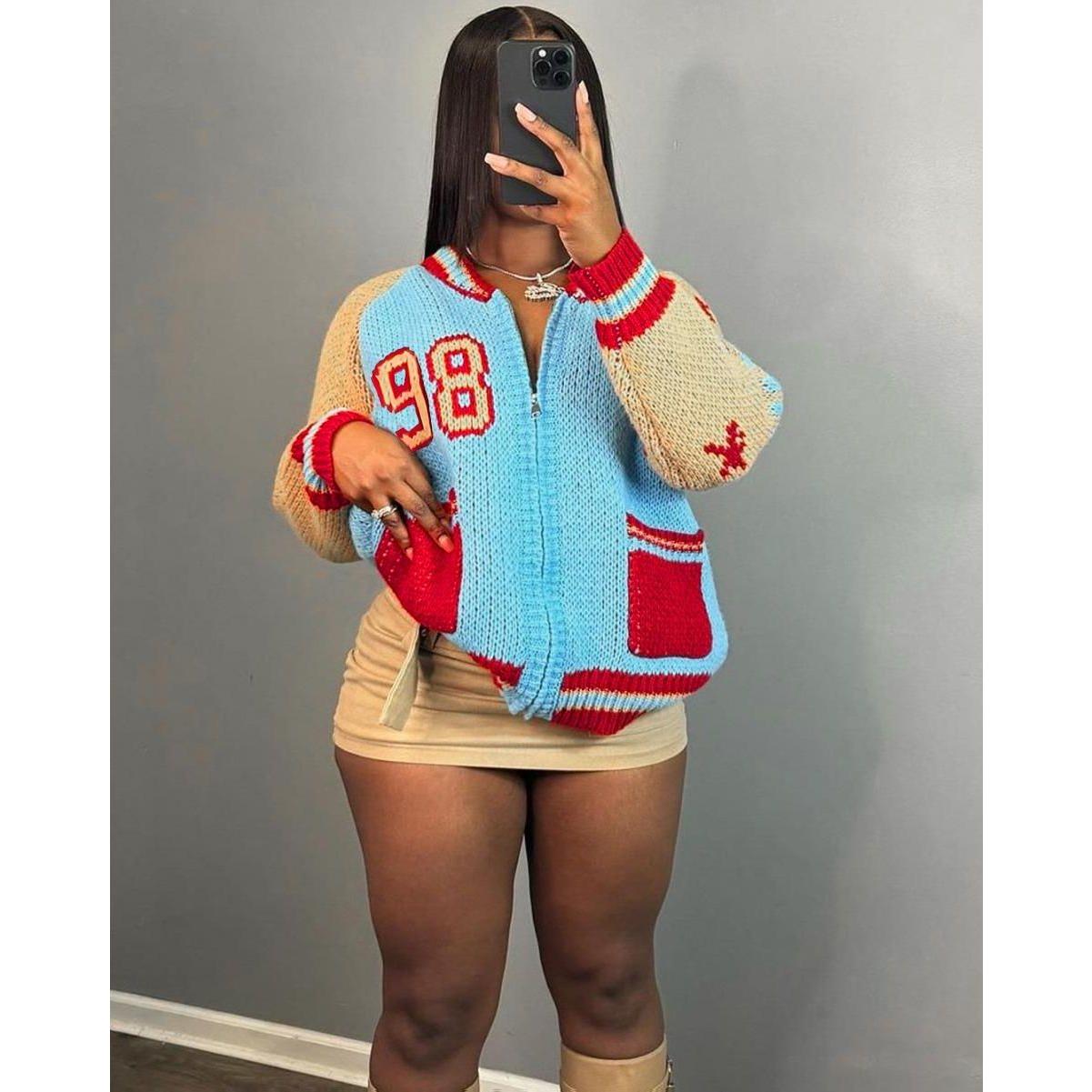 Knit Pocket Digit Zipper Casual Sweater