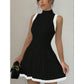 Sleeveless Round Neck Pleated Sweater Dress